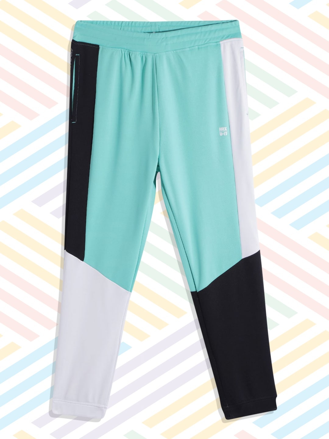 

HRX By Hrithik Roshan Active Boys Turquoise Rapid-Dry Colourblock Track Pants, Turquoise blue