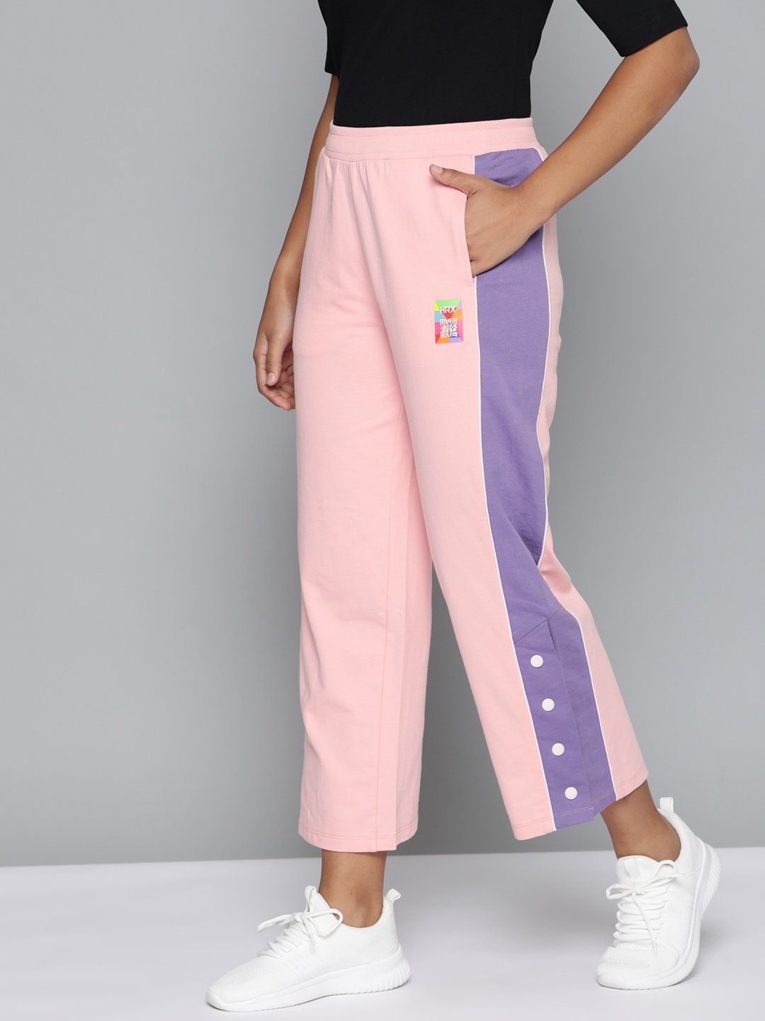 

HRX by Hrithik Roshan Women Pink & Orange Colourblocked Track Pants