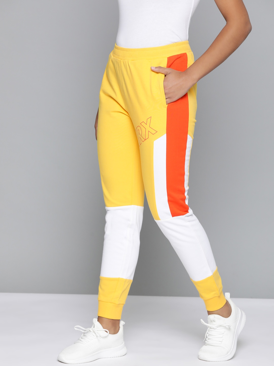 

HRX by Hrithik Roshan Women Yellow & White Colourblocked Joggers