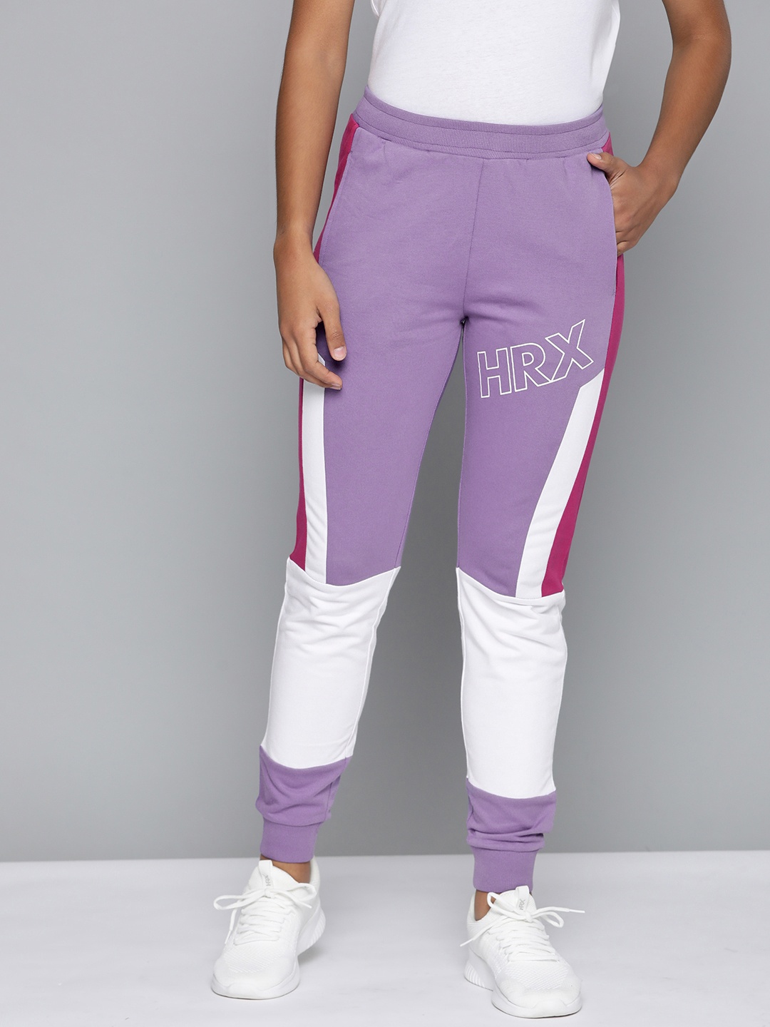 

HRX by Hrithik Roshan Women Purple & White Colourblocked Joggers, Violet