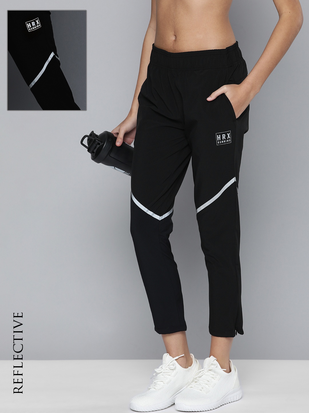 

HRX by Hrithik Roshan Women Rapid-Dry Antimicrobial Cropped Running Track Pants, Black