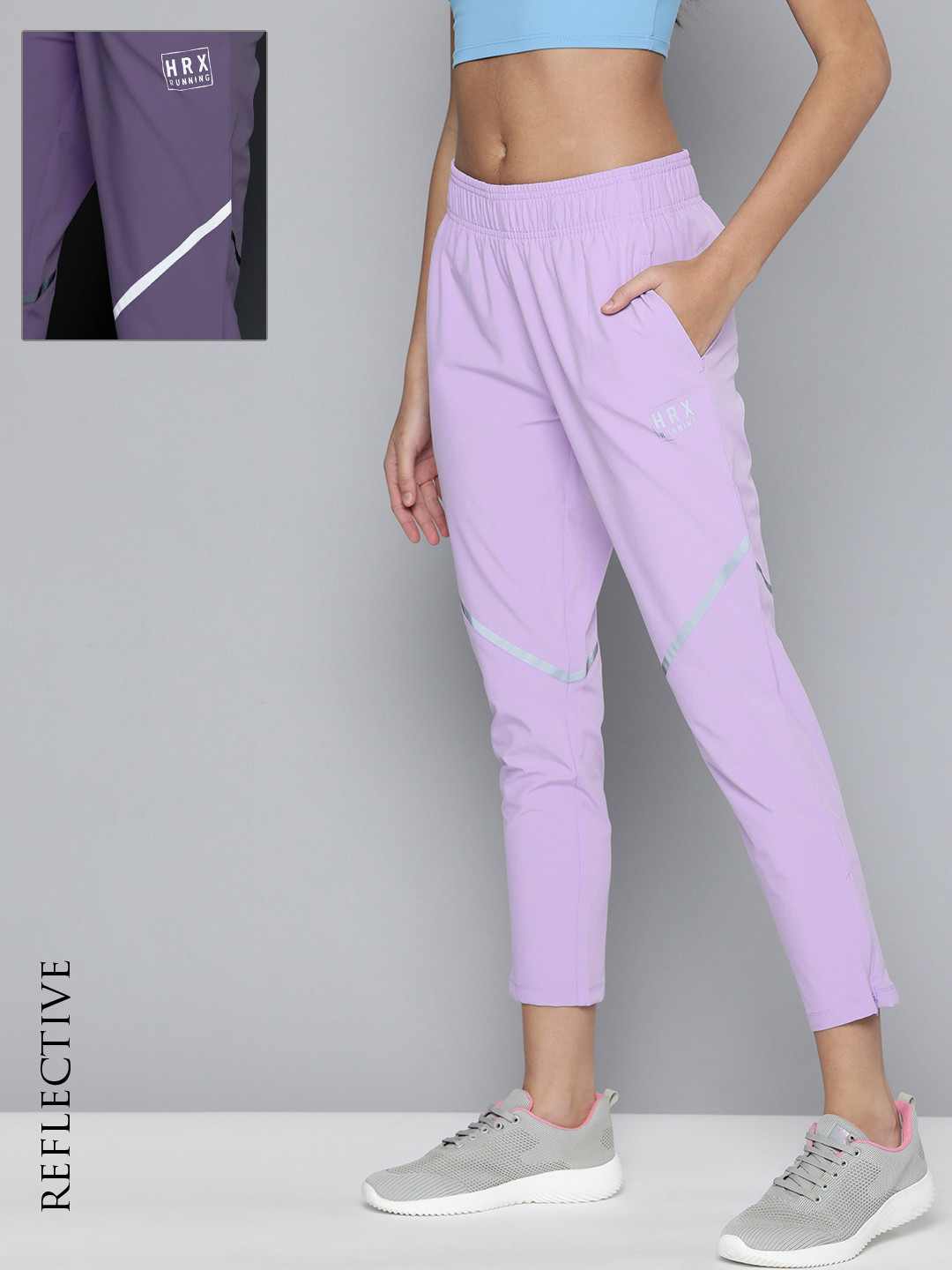 

HRX by Hrithik Roshan Women Rapid-Dry Antimicrobial Cropped Running Track Pants, Lavender