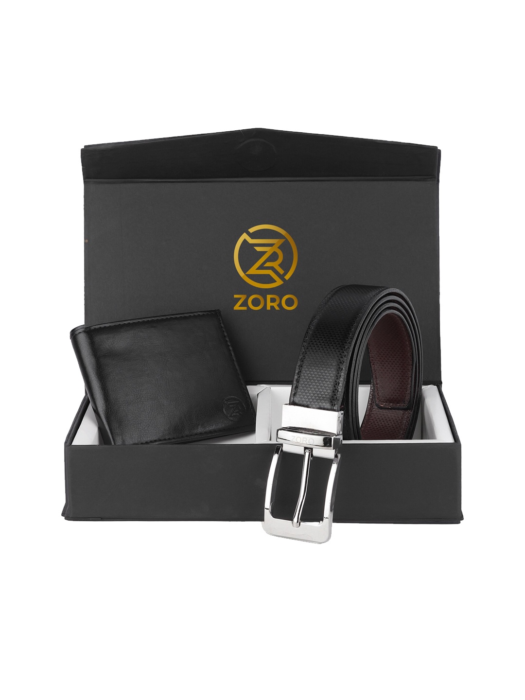 

ZORO Men Black Solid Belt & Wallet Combo Set