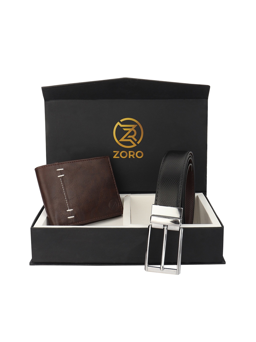 

ZORO Men Black Solid Belt & Wallet Accessory Gift Set