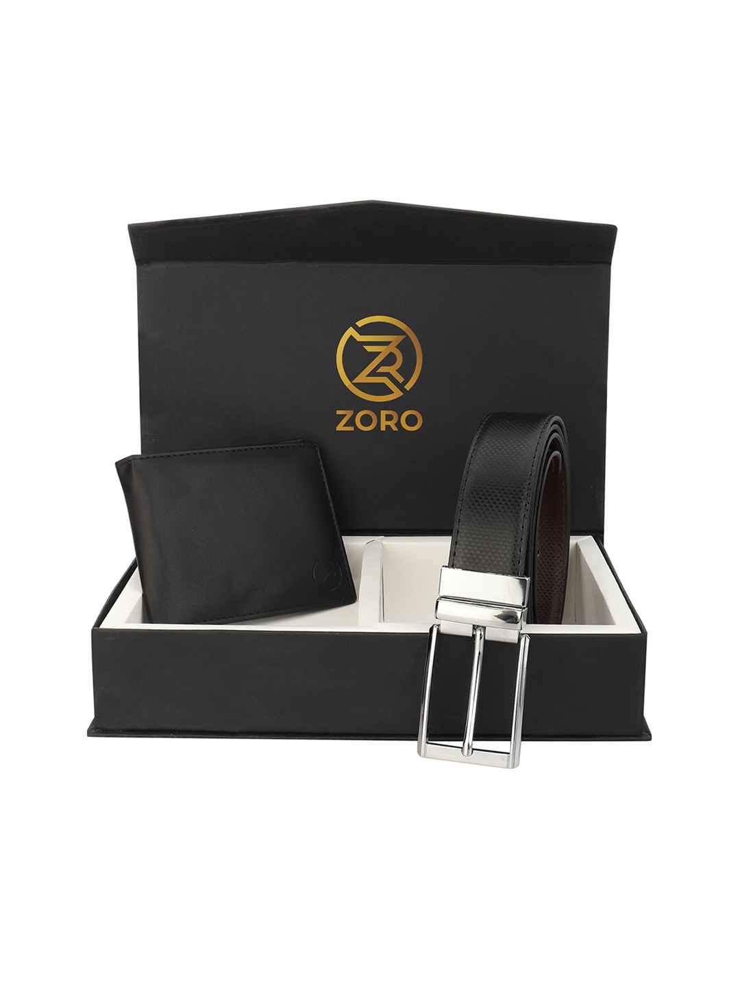 

ZORO Men Black & Silver-Toned Solid Belt & Wallet Accessory Gift Set