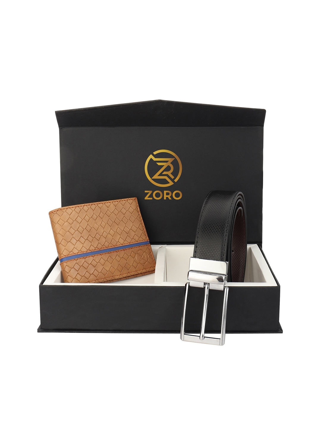 

ZORO Men Black Solid Belt & Wallet Set