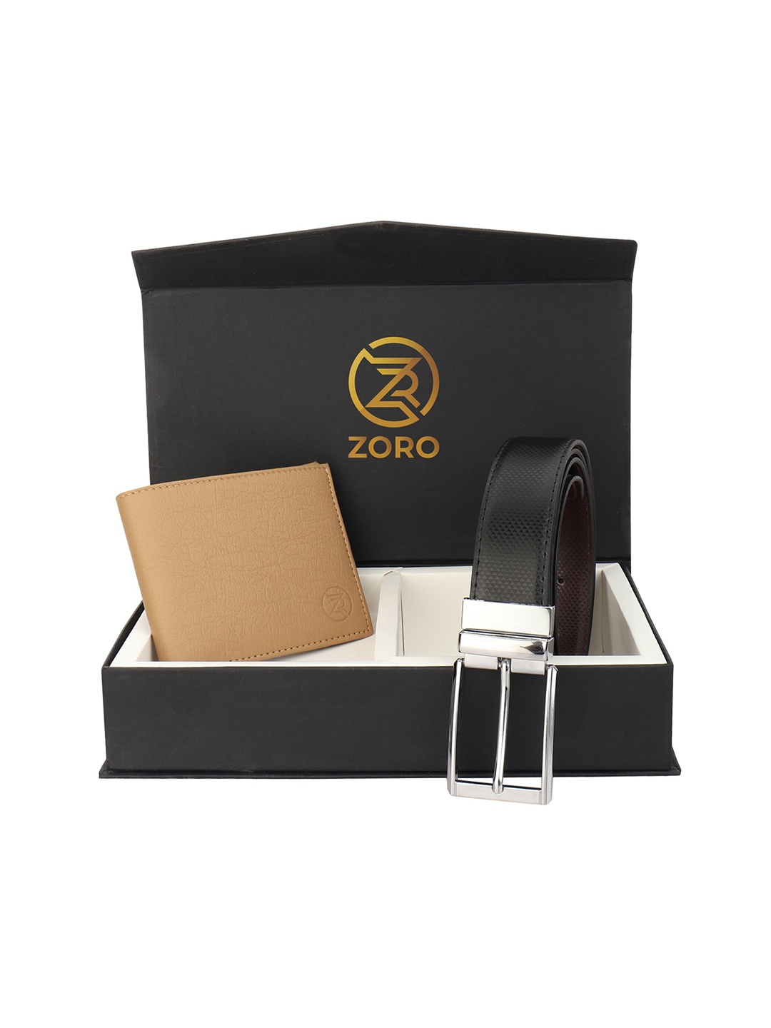 

ZORO Men Black & Beige Solid Belt Wallet Combo Set