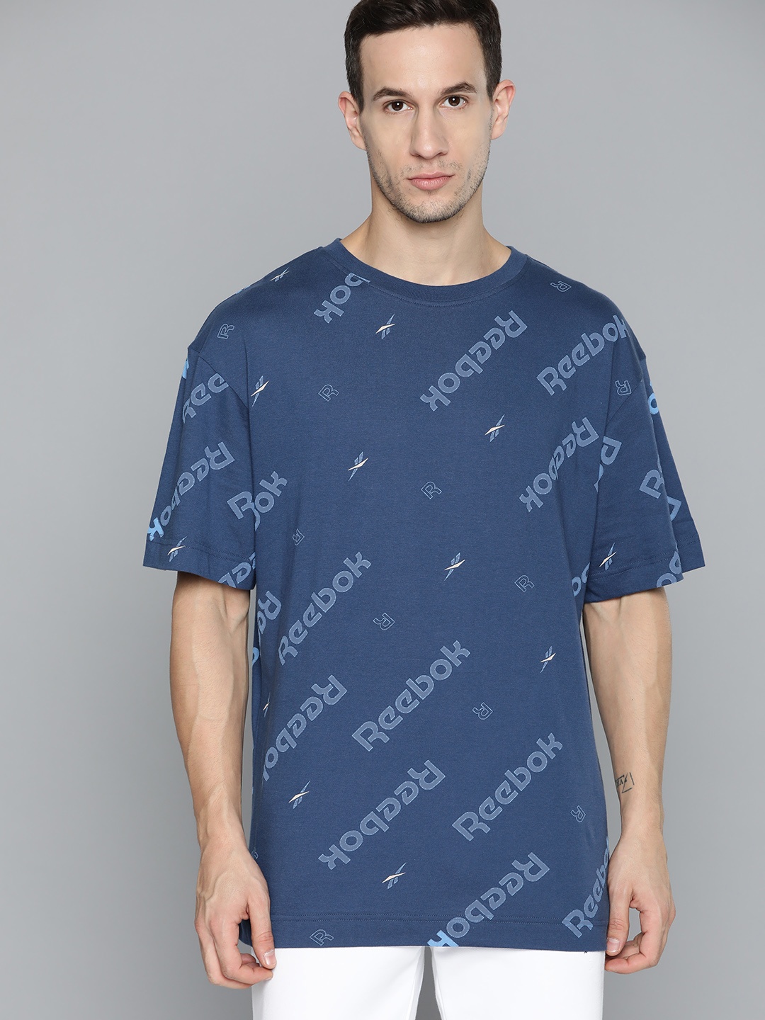 

Reebok Unisex Navy Blue Pure Cotton Brand Logo Printed T-shirt