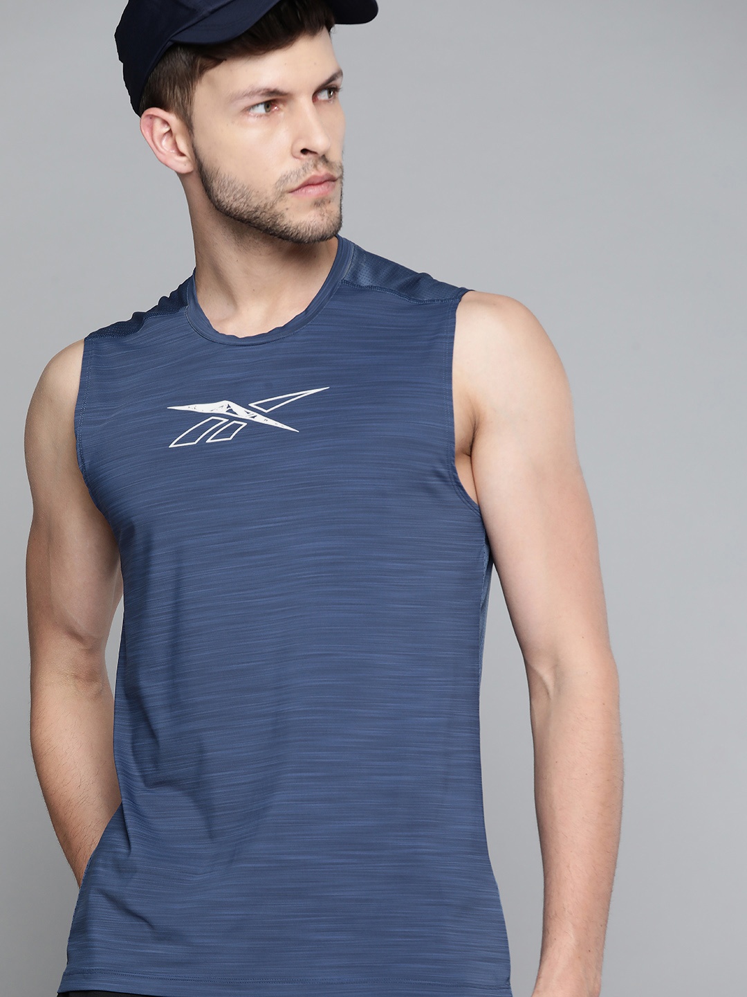 

Reebok Men Navy Blue Brand Logo Printed Activchill Training T-shirt