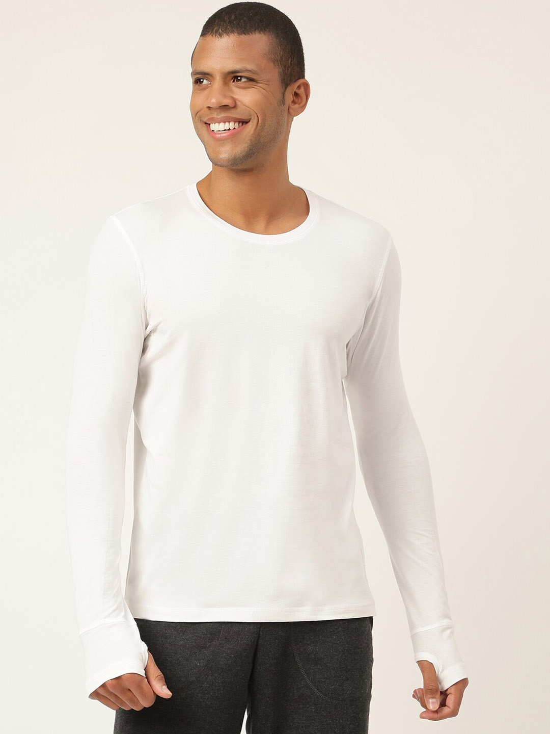 

FREECULTR Men White Solid Anti Microbial Cotton Lounge T-shirt