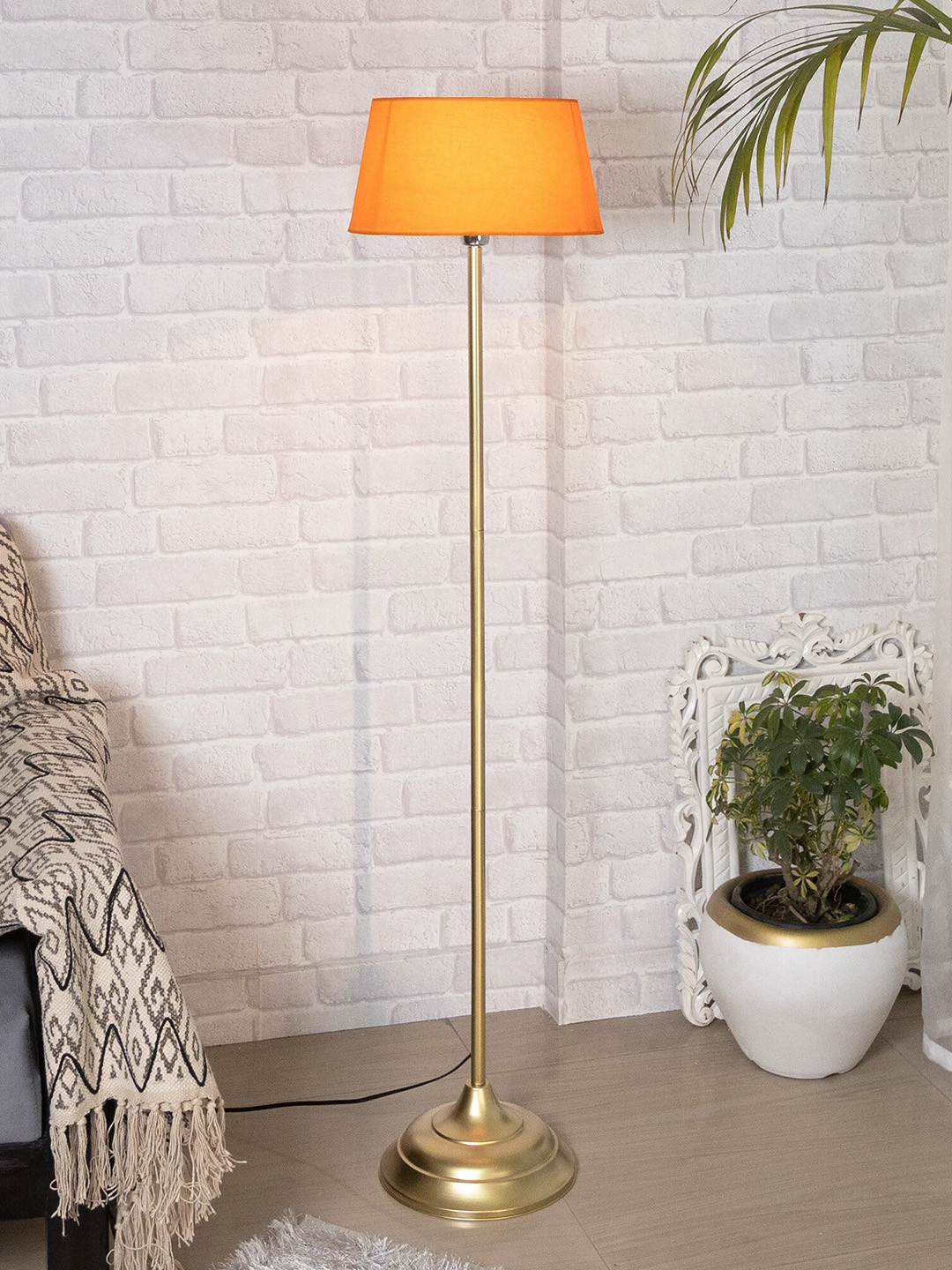 

Homesake Orange Contemporary Gold-Plated Metal Straight Floor Lamp with Shade