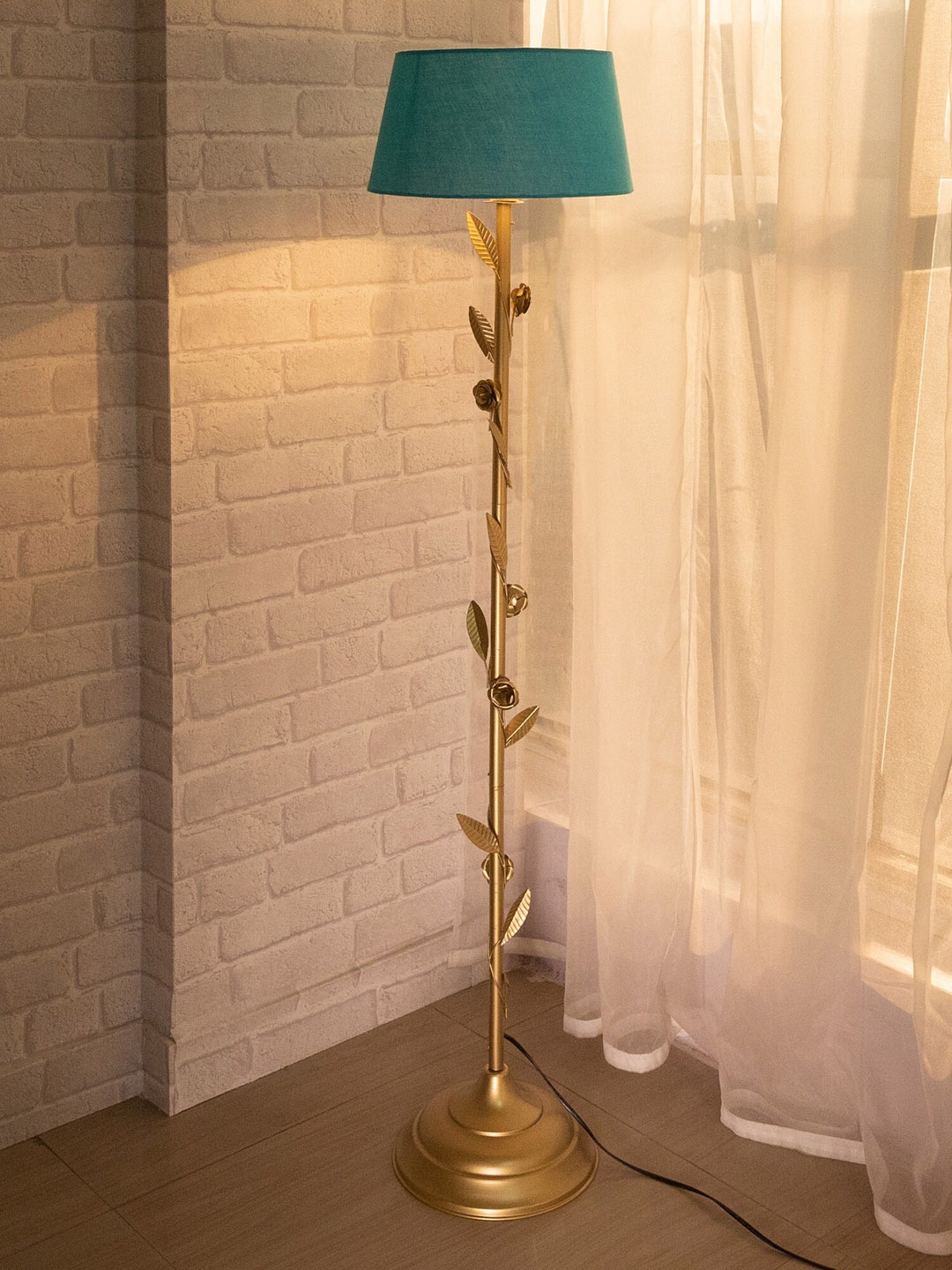 

Homesake Blue & Golden-Toned Contemporary Metal Floor Lamp, Turquoise blue
