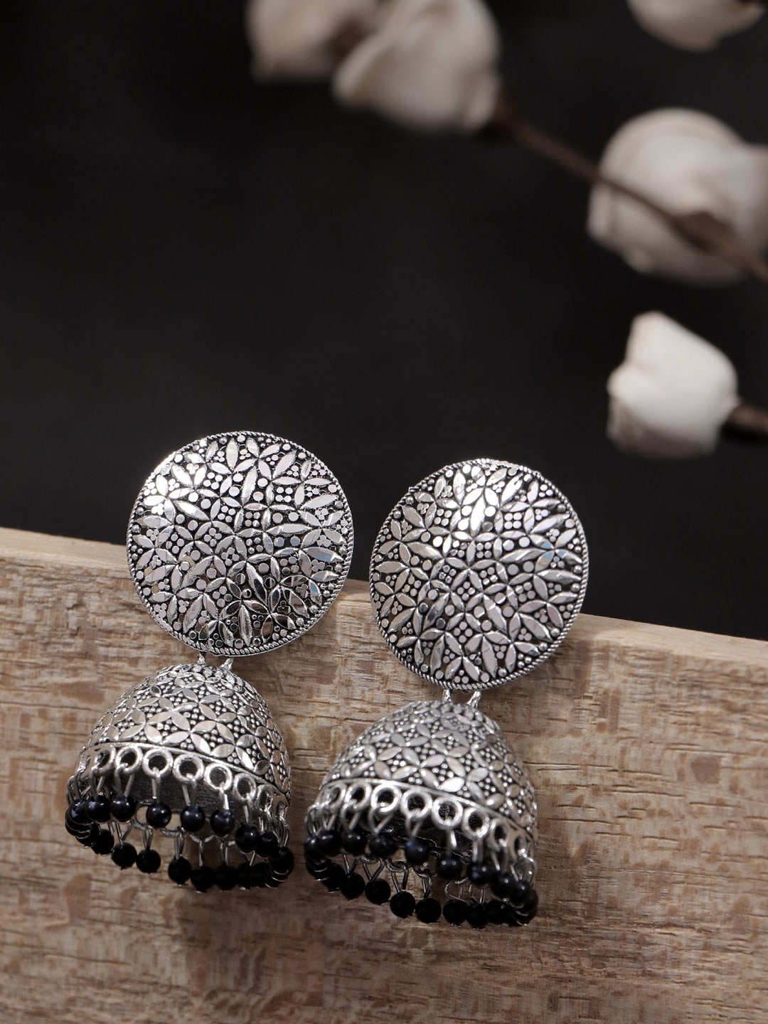 

Crunchy Fashion Black Contemporary Oxidised Jhumkas