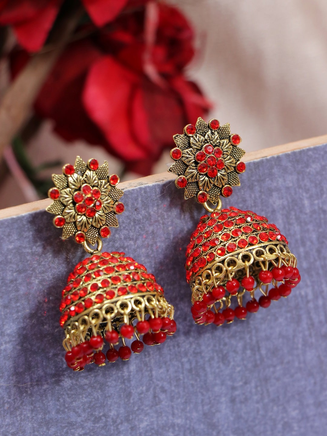 

Crunchy Fashion Red Contemporary Jhumkas Earrings