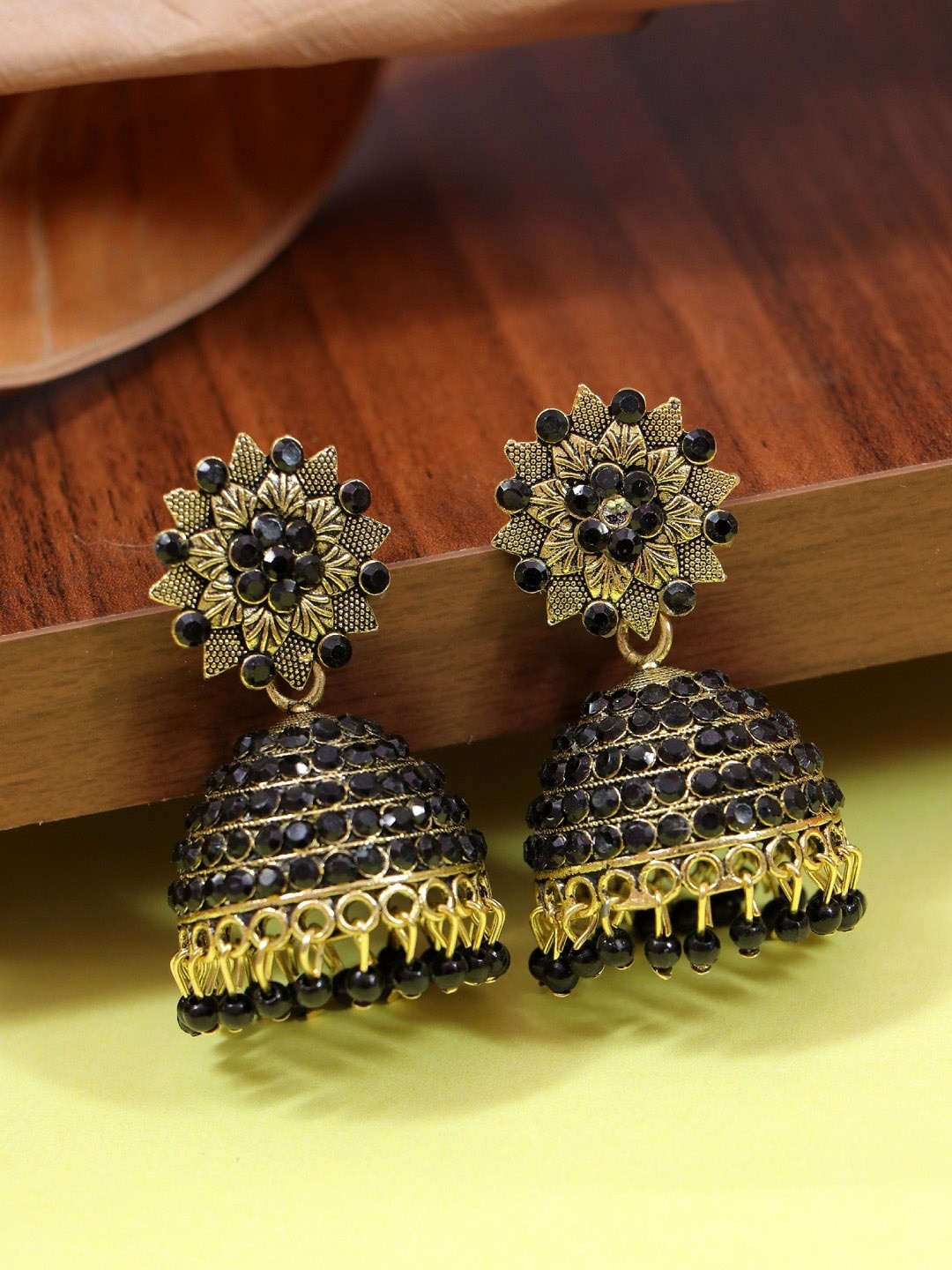 

Crunchy Fashion Black Contemporary Jhumkas Earrings