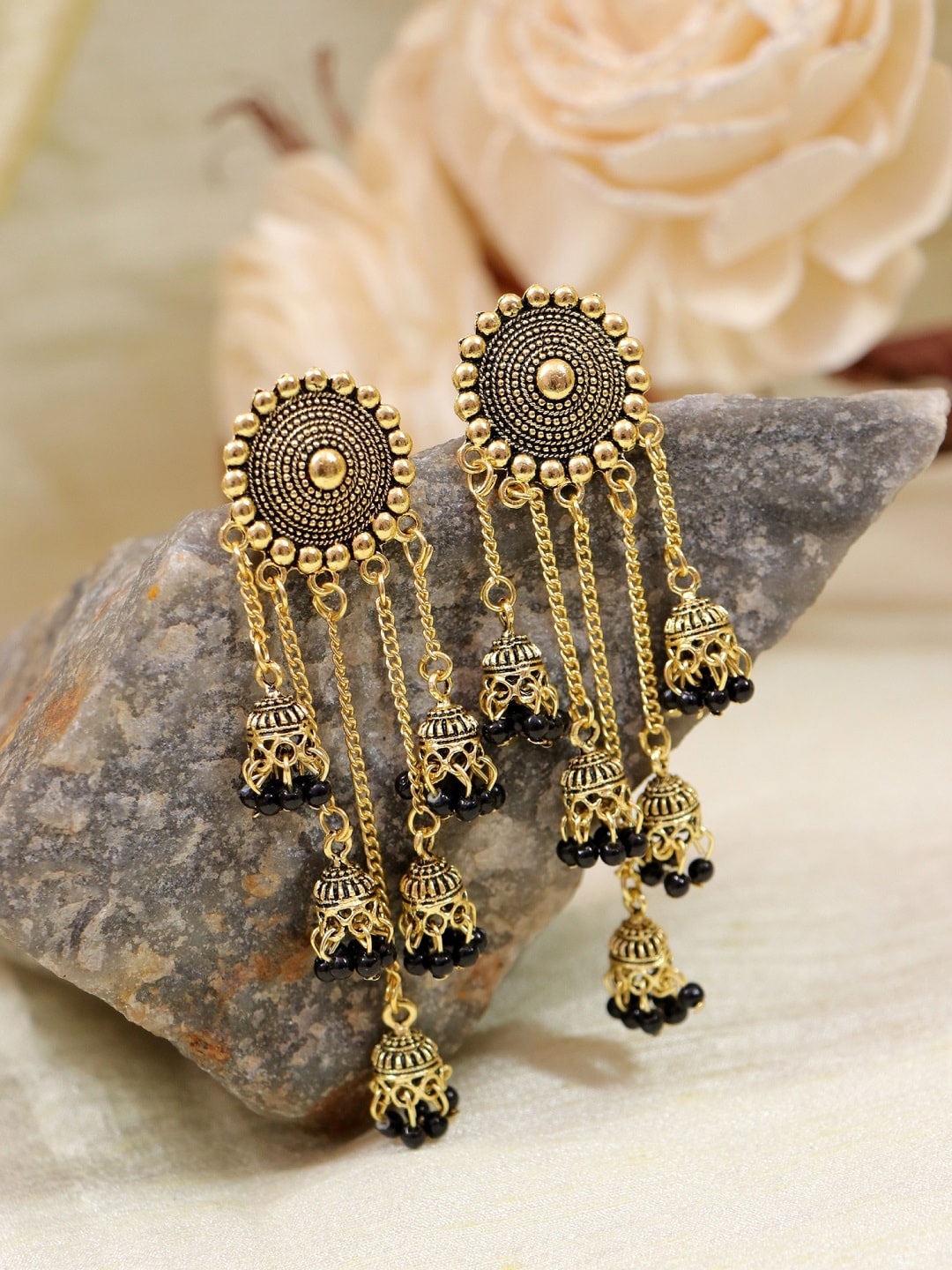 

Crunchy Fashion Black Beaded Circular Jhumkas Earrings