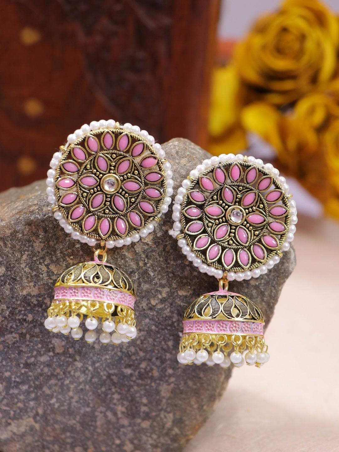 

Crunchy Fashion Pink Circular Jhumkas Earrings
