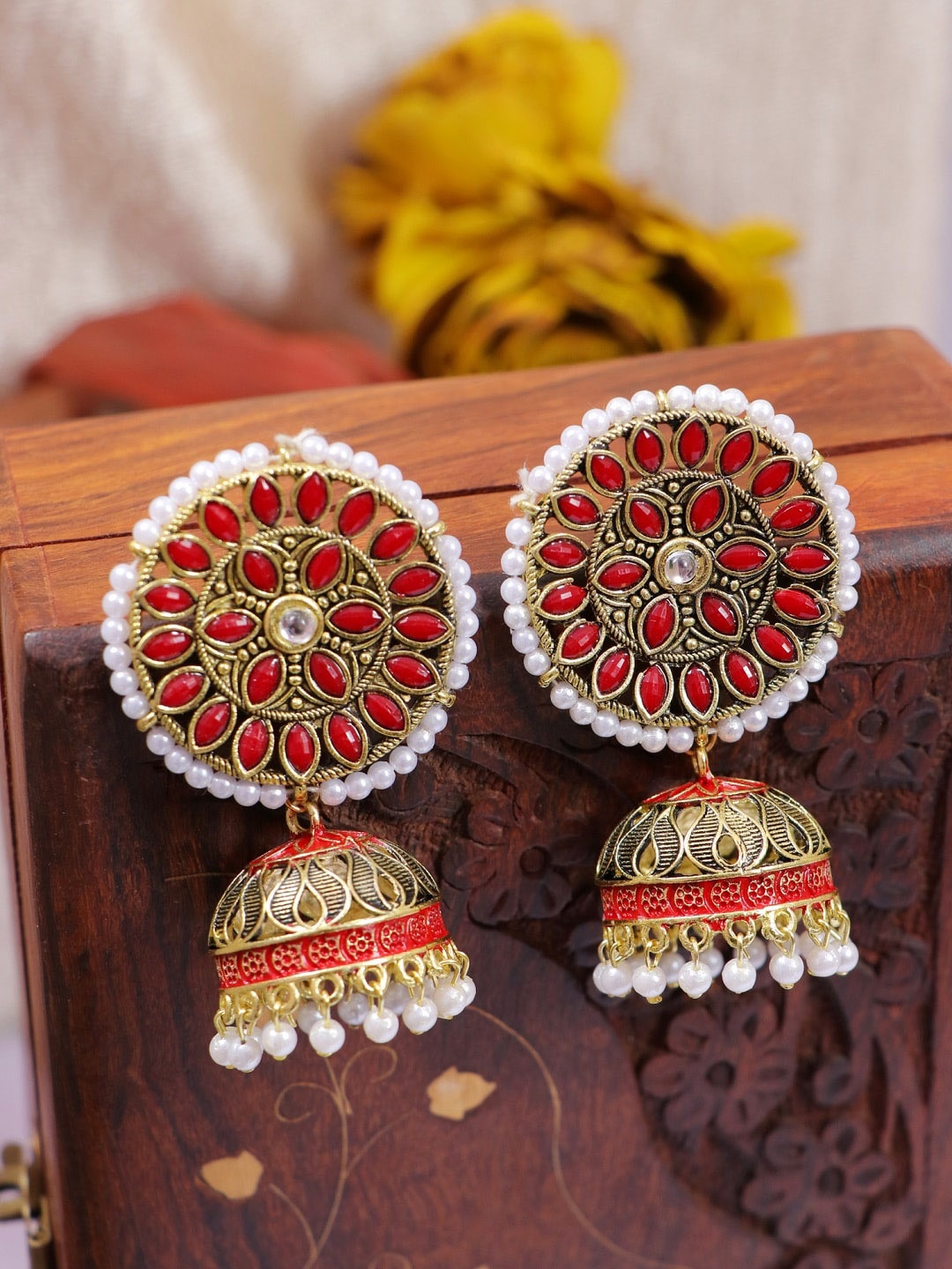 

Crunchy Fashion Red Contemporary Jhumkas Earrings