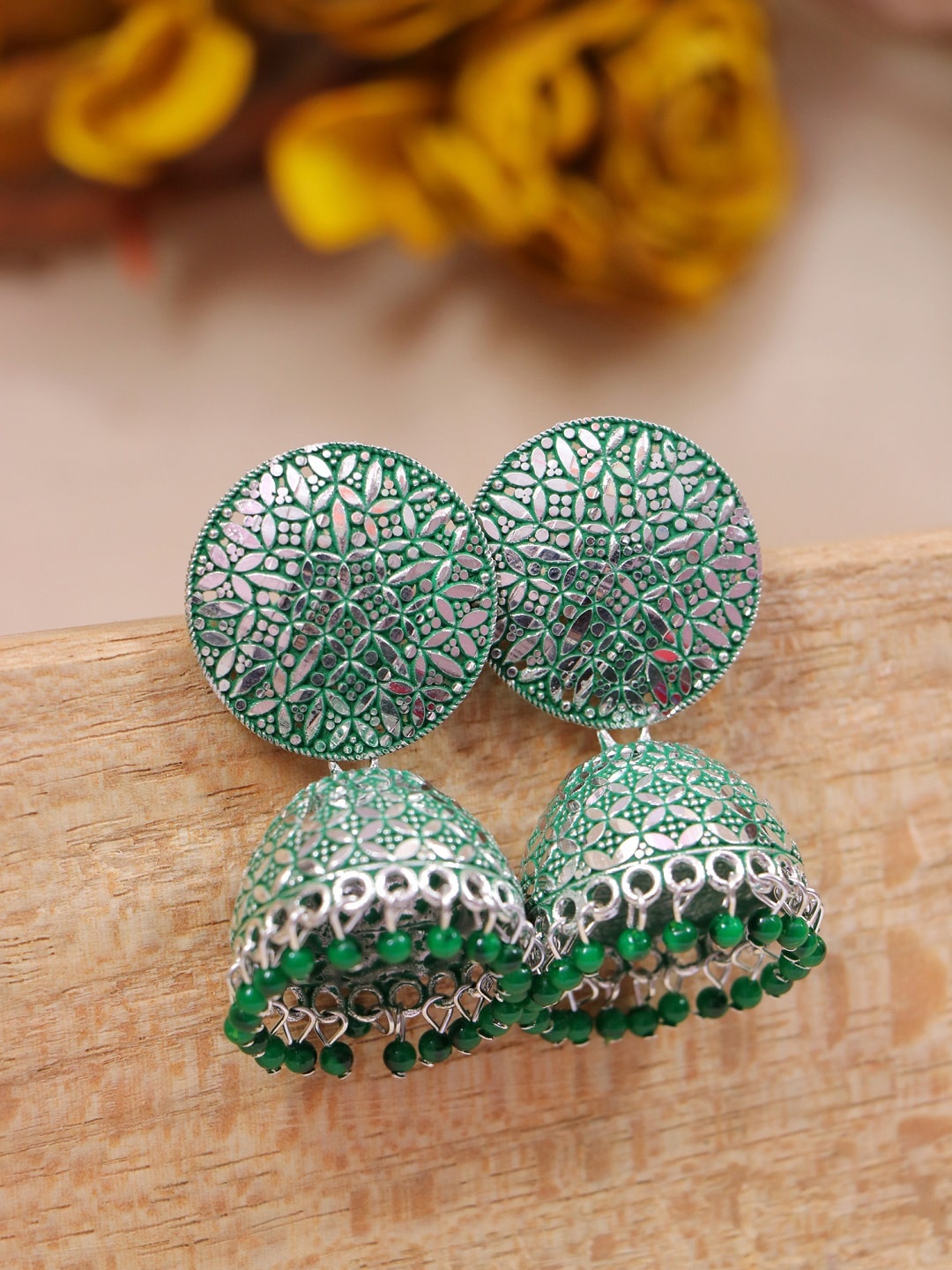 

Crunchy Fashion Green Contemporary Jhumkas Earrings