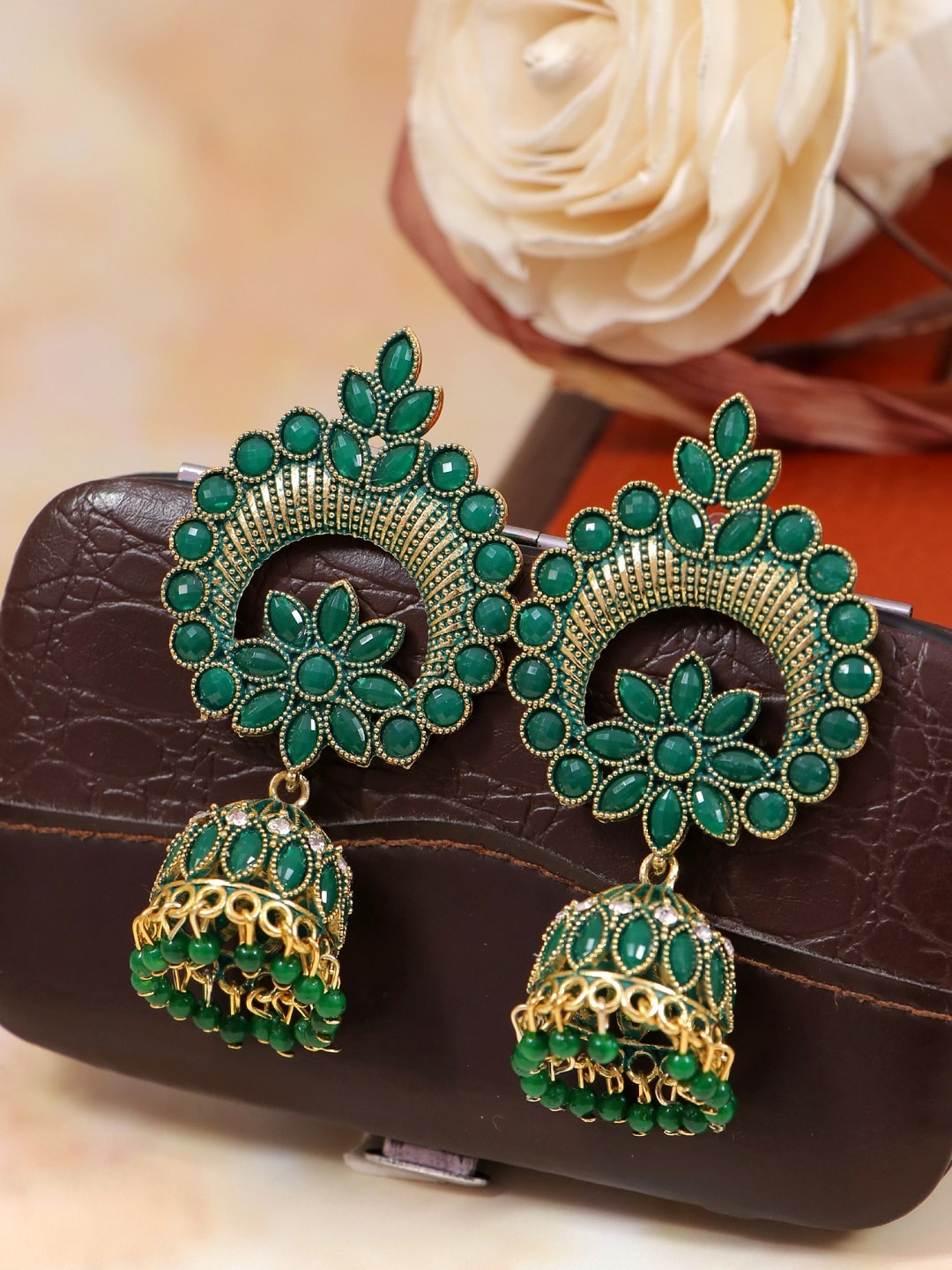 

Crunchy Fashion Green Contemporary Jhumkas Earrings