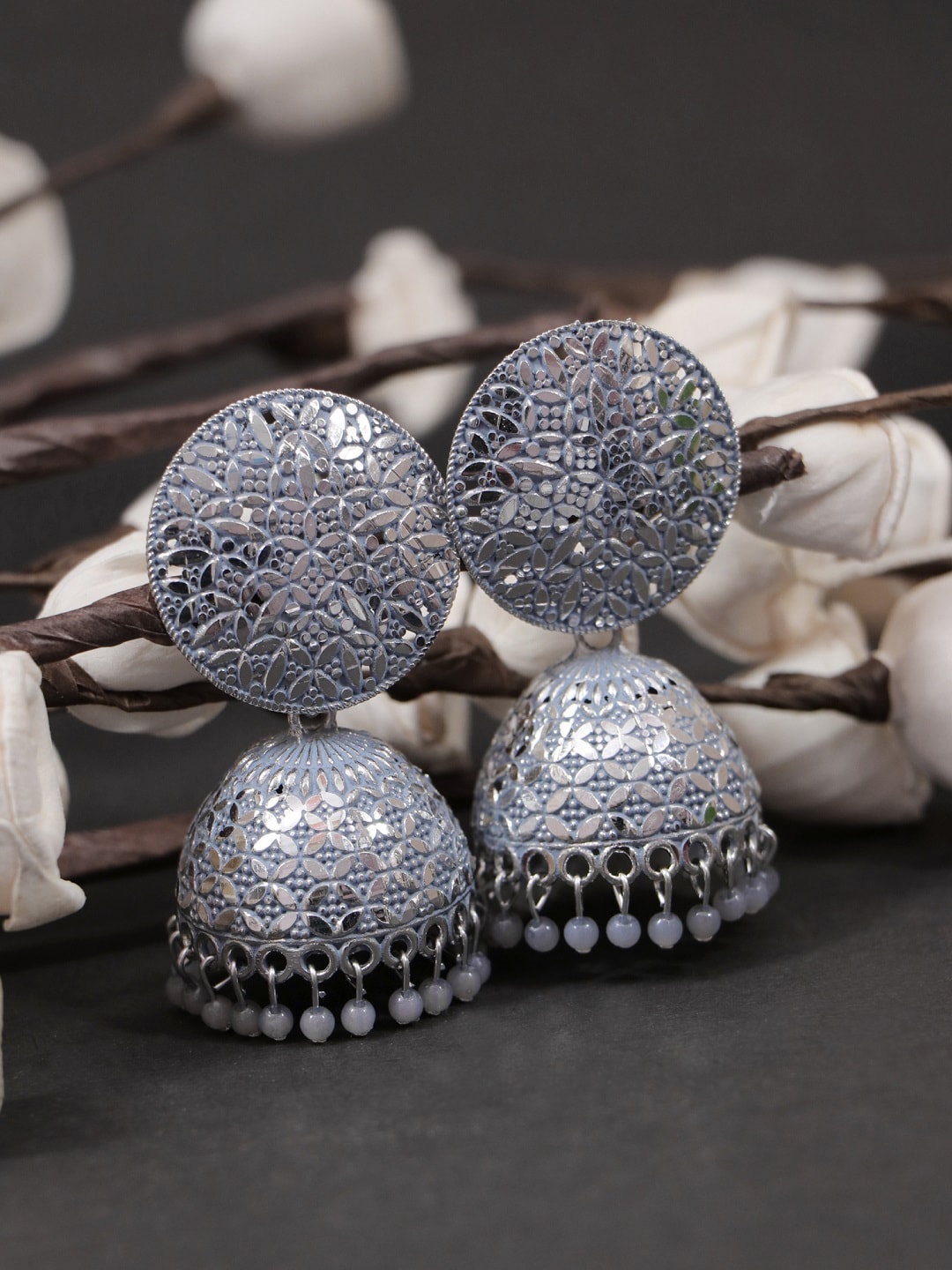 

Crunchy Fashion Silver Toned Dome Shaped Jhumkas Earrings