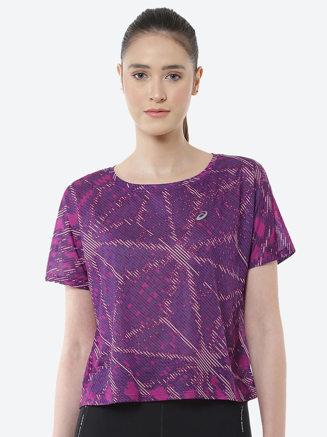 

ASICS Women Purple Printed Extended Sleeves Sakura Aop SS Running T-shirt