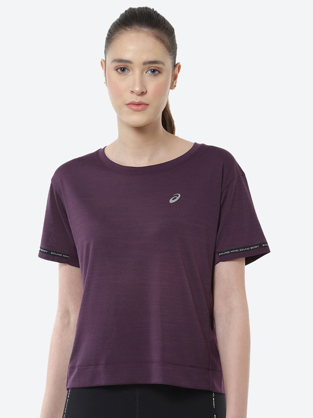 

ASICS Women Purple Solid RACE CROP T-shirt