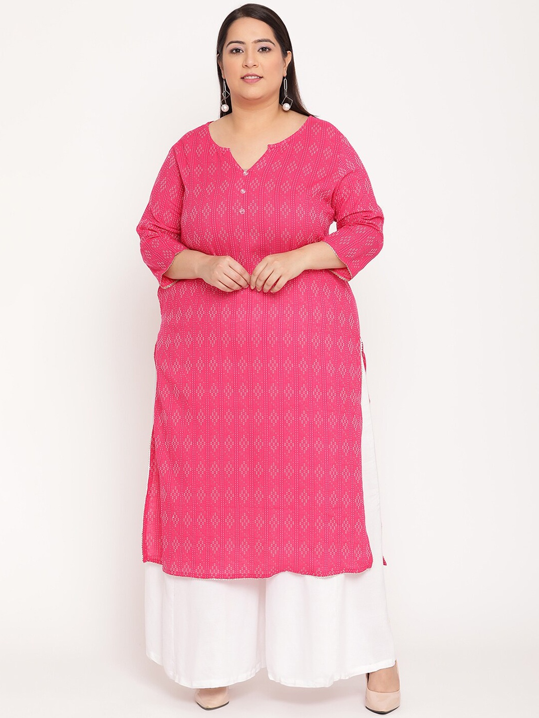 

Sringam Women Pink Printed Plus Size Straight Kurta