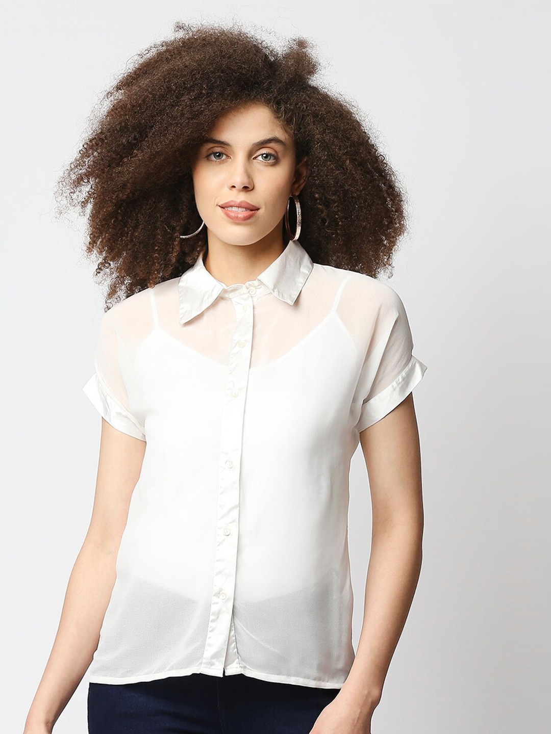 

aaliya White Georgette Shirt Style Top