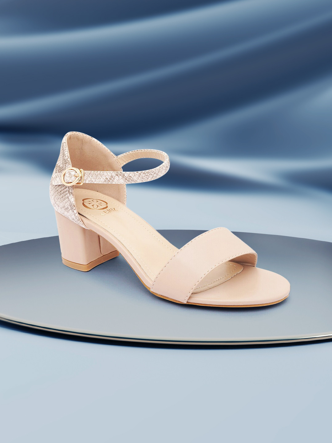 

CERIZ Beige Printed Block Sandals