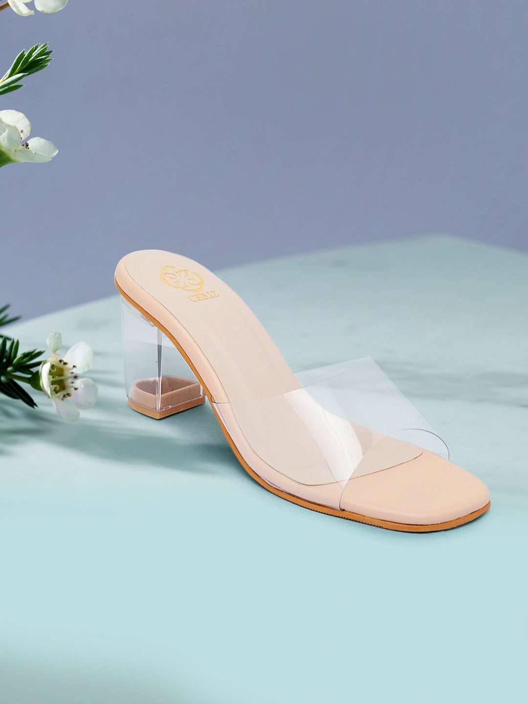

CERIZ Beige & Transparent PU Block Sandals