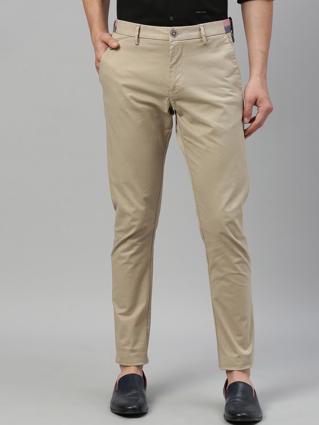 

RARE RABBIT Men Beige Tailored Slim Fit Chinos Trousers