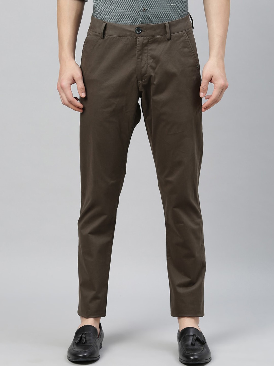

RARE RABBIT Men Olive Green Tailored Slim Fit Trousers