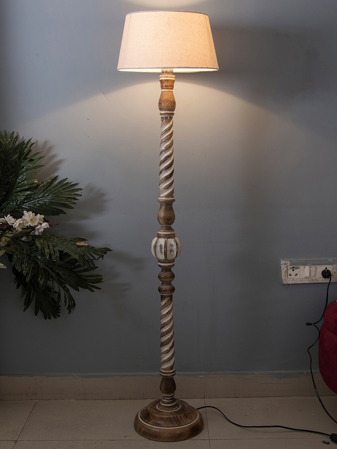 

Homesake White & Brown Solid Contemporary Wooden Floor Lamp