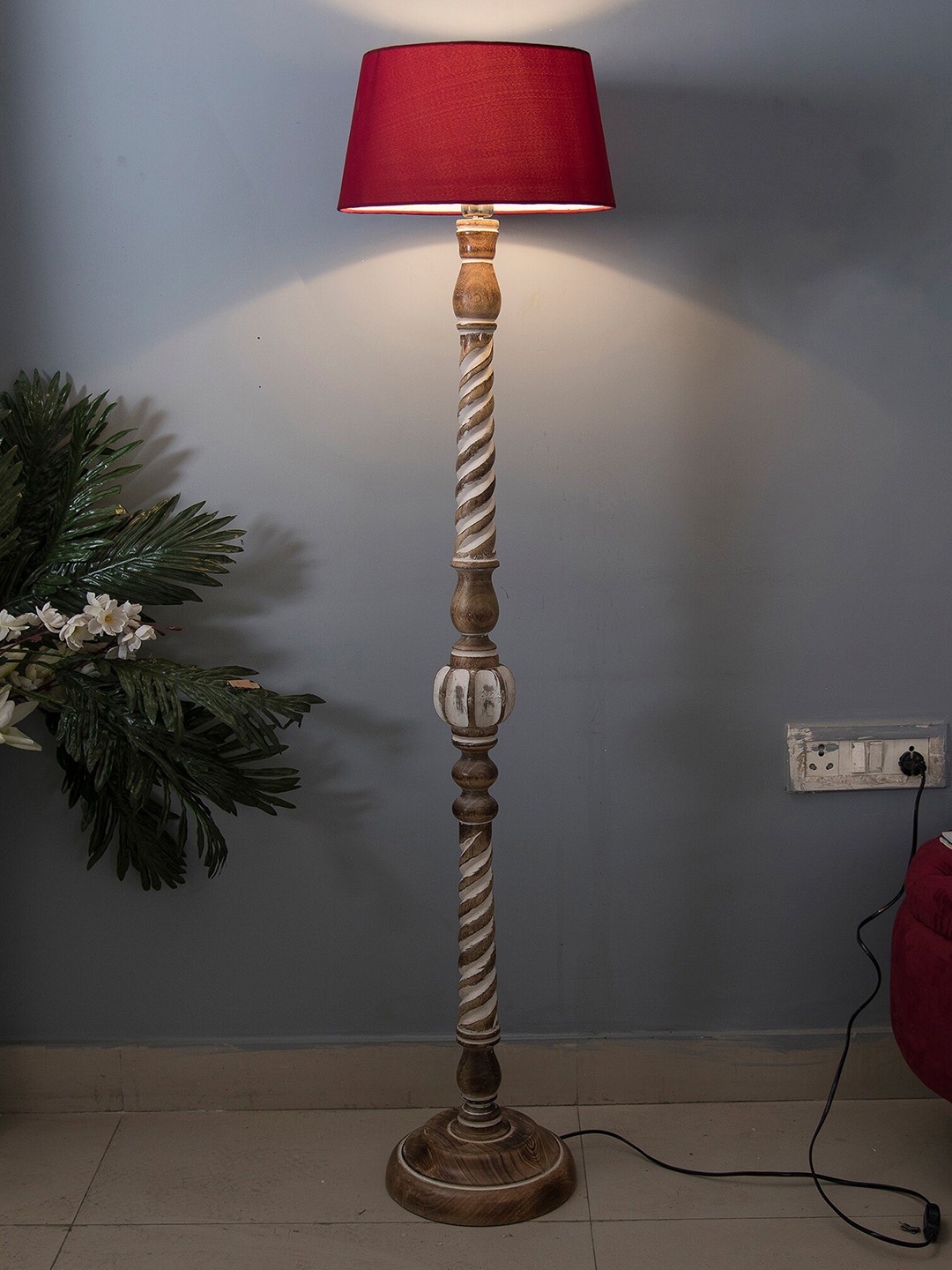 

Homesake Red Antique White Twister Floor Lamp With Fabric Shade