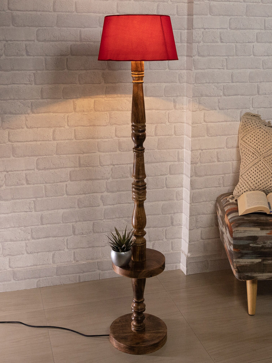 

Homesake Red & Black Classic Round Mabel Wooden Floor Lamp