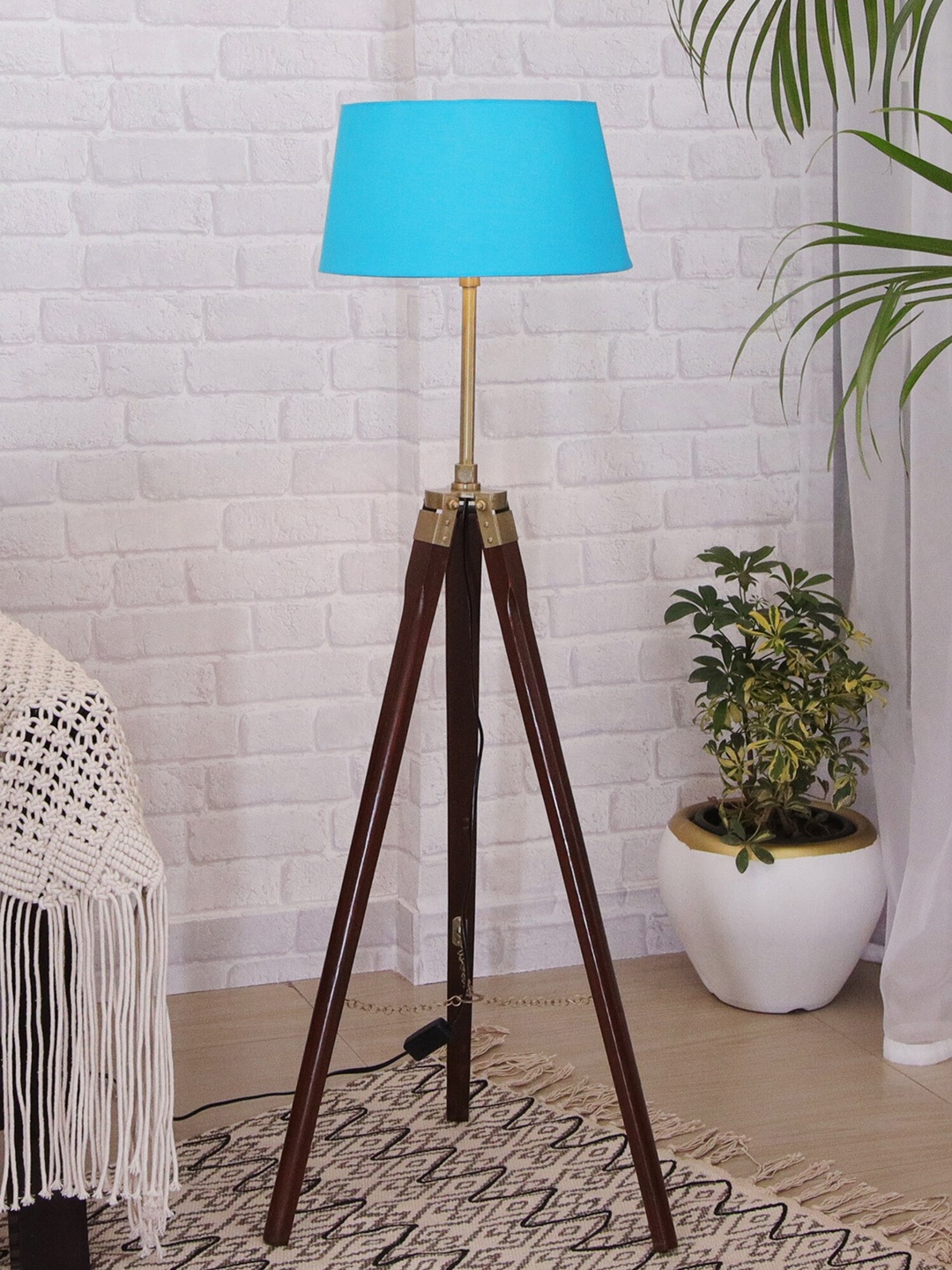 

Homesake Turquoise Blue & Brown Tripod Floor Lamp With Shade