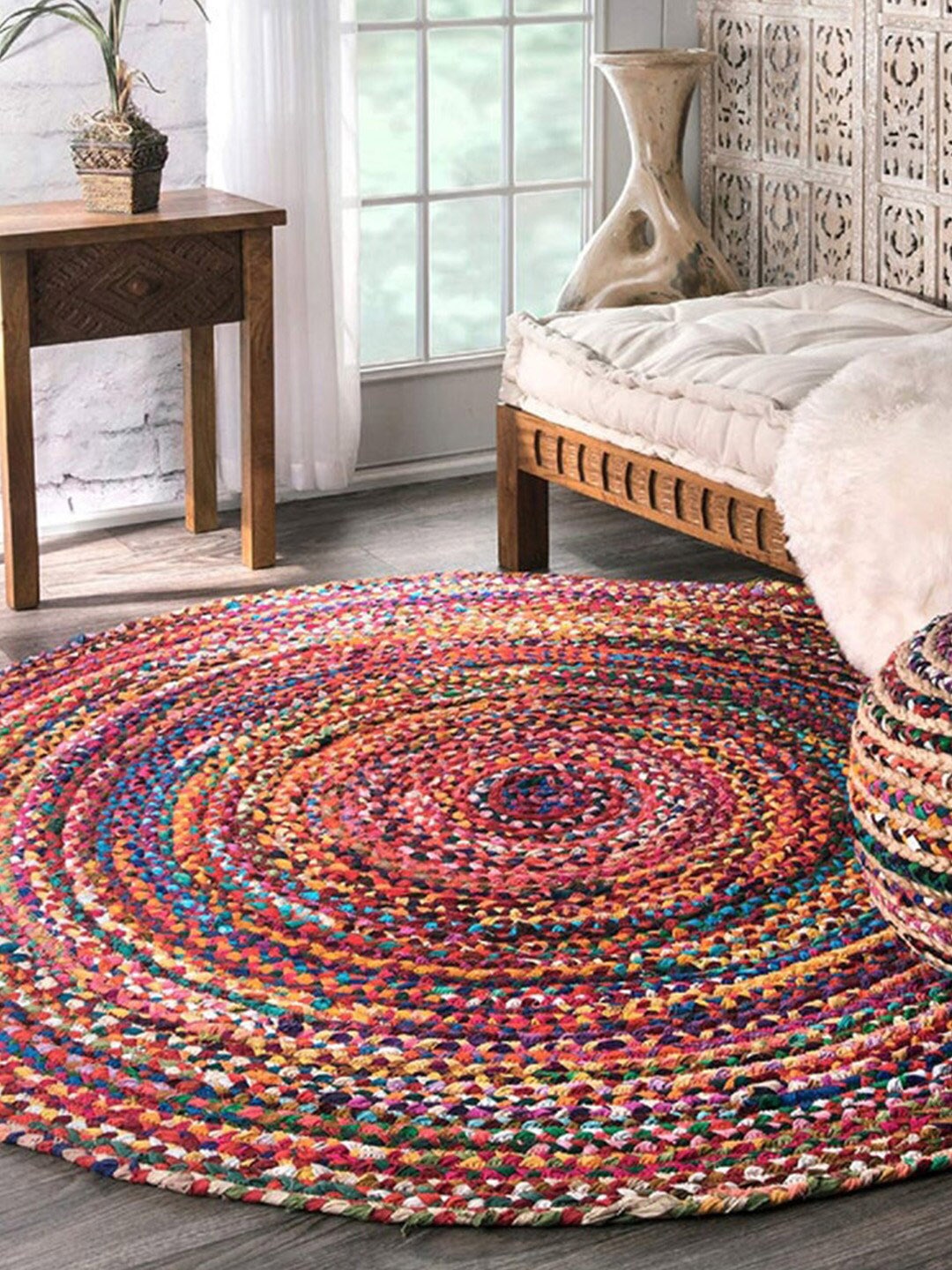 

HABERE INDIA Multicoloured Jute Woven Design Carpet, Multi