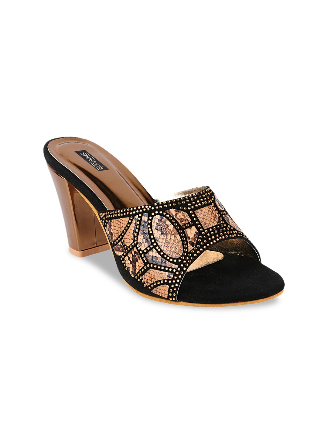 

Shoetopia Women Black & Brown Printed Party Block Sandals