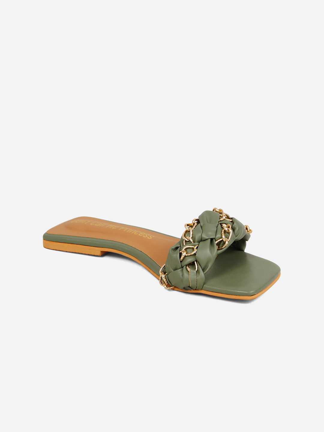 

Don't Call Me Princess Women Olive Green Embellished Open Toe Flats