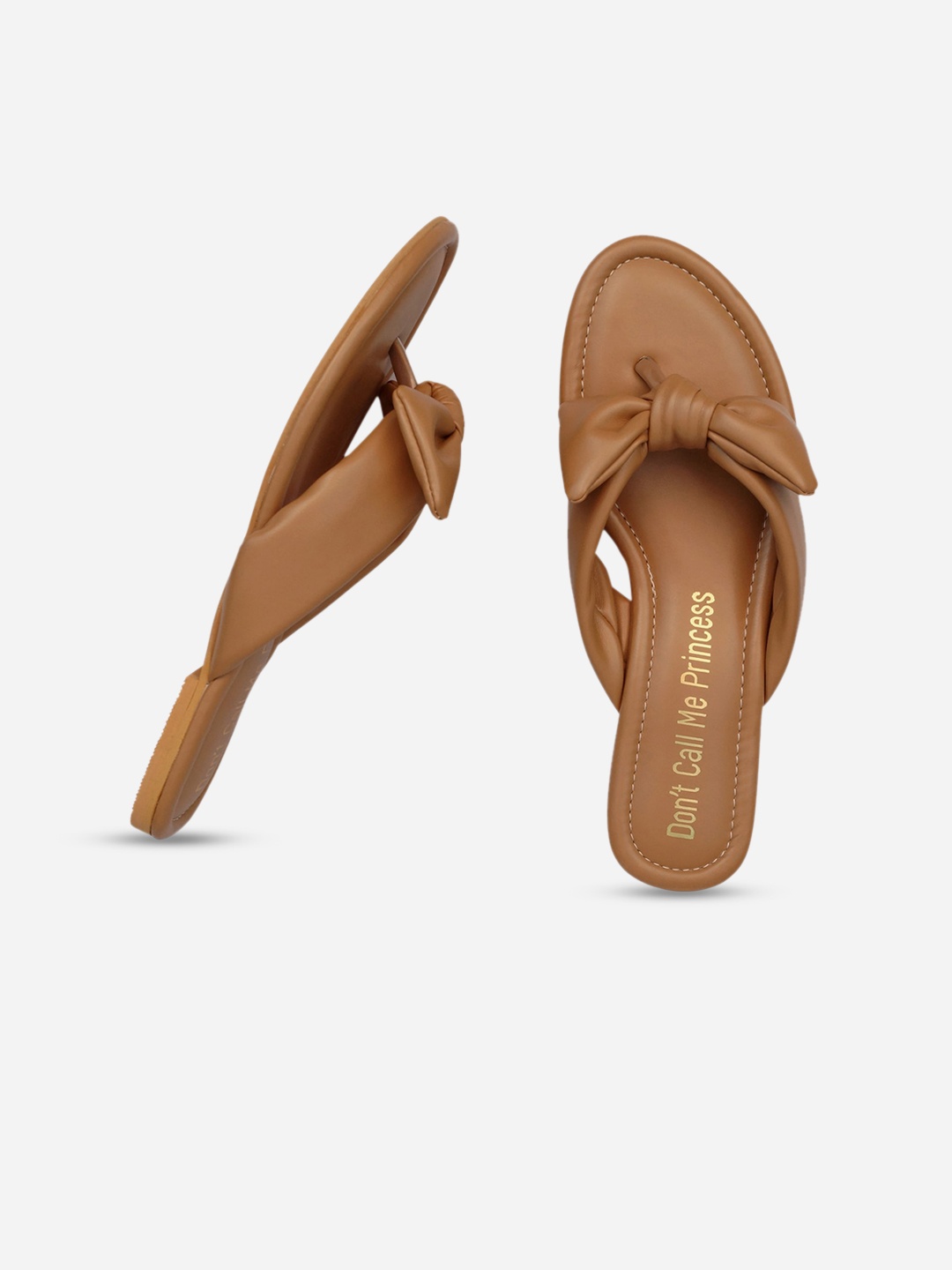 

Don't Call Me Princess Women Brown Embellished T-Strap Flats with Bows