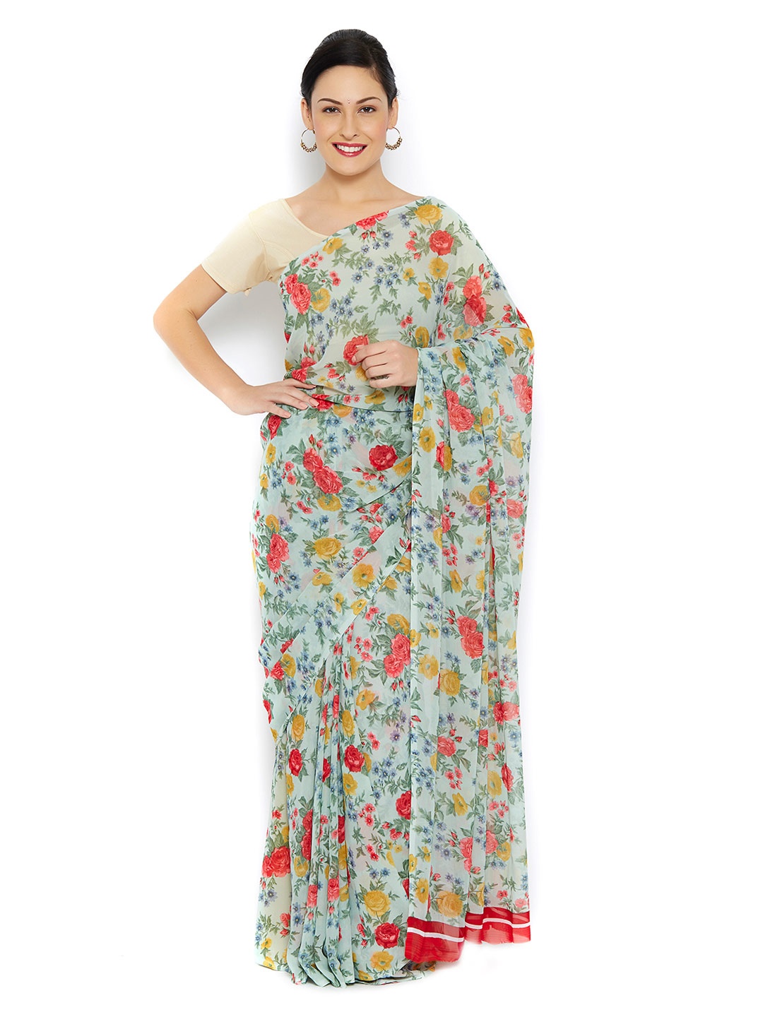 

Ishin Off-White Floral Print Saree