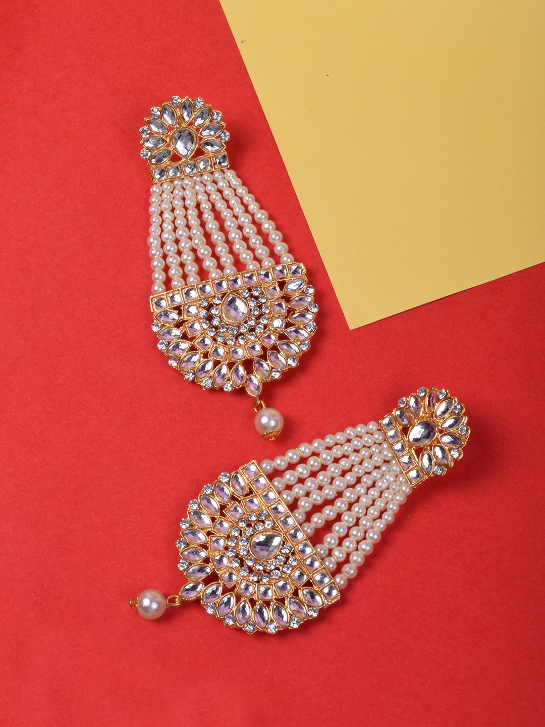 

STEORRA JEWELS Gold-Plated & White Contemporary Drop Earrings