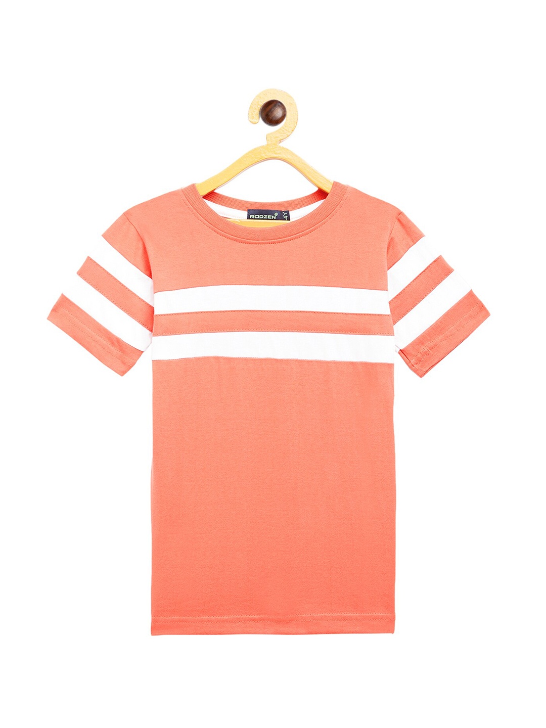 

Rodzen Boys Orange & White Striped T-shirt
