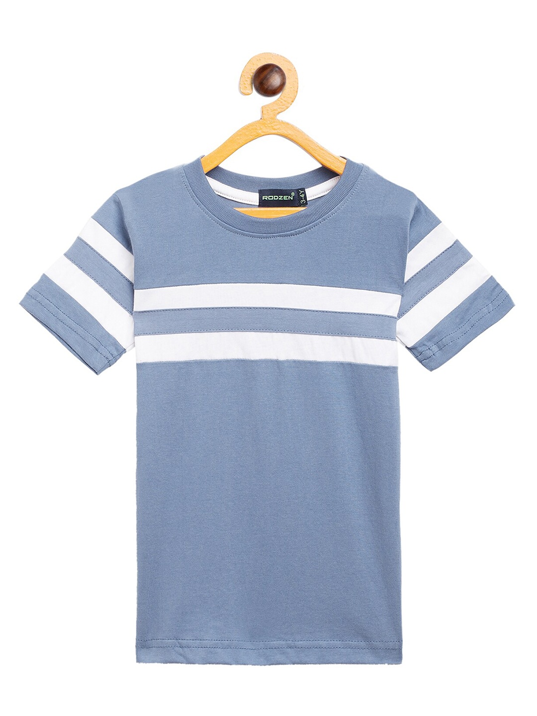 

Rodzen Boys Blue Striped Pure Cotton T-shirt