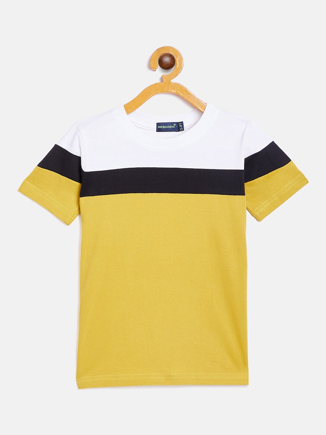 

Rodzen Boys Yellow Colourblocked Pure Cotton T-shirt
