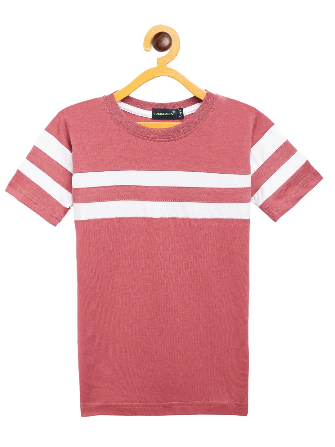 

Rodzen Boys Rose & White Striped Cotton T-shirt