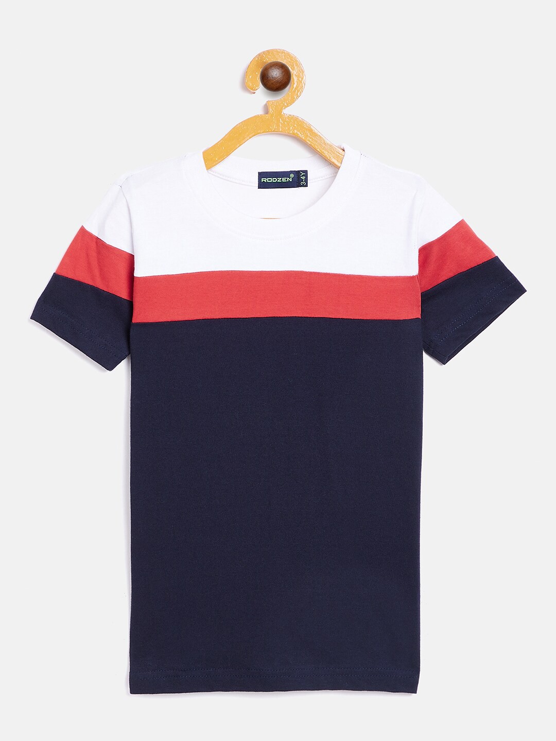 

Rodzen Boys Navy Blue & White Colorblocked Pure Cotton T-shirt