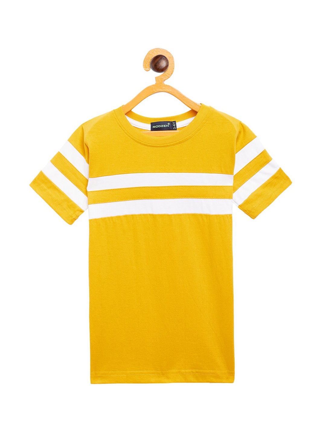 

Rodzen Boys Yellow & White Striped Cotton T-shirt
