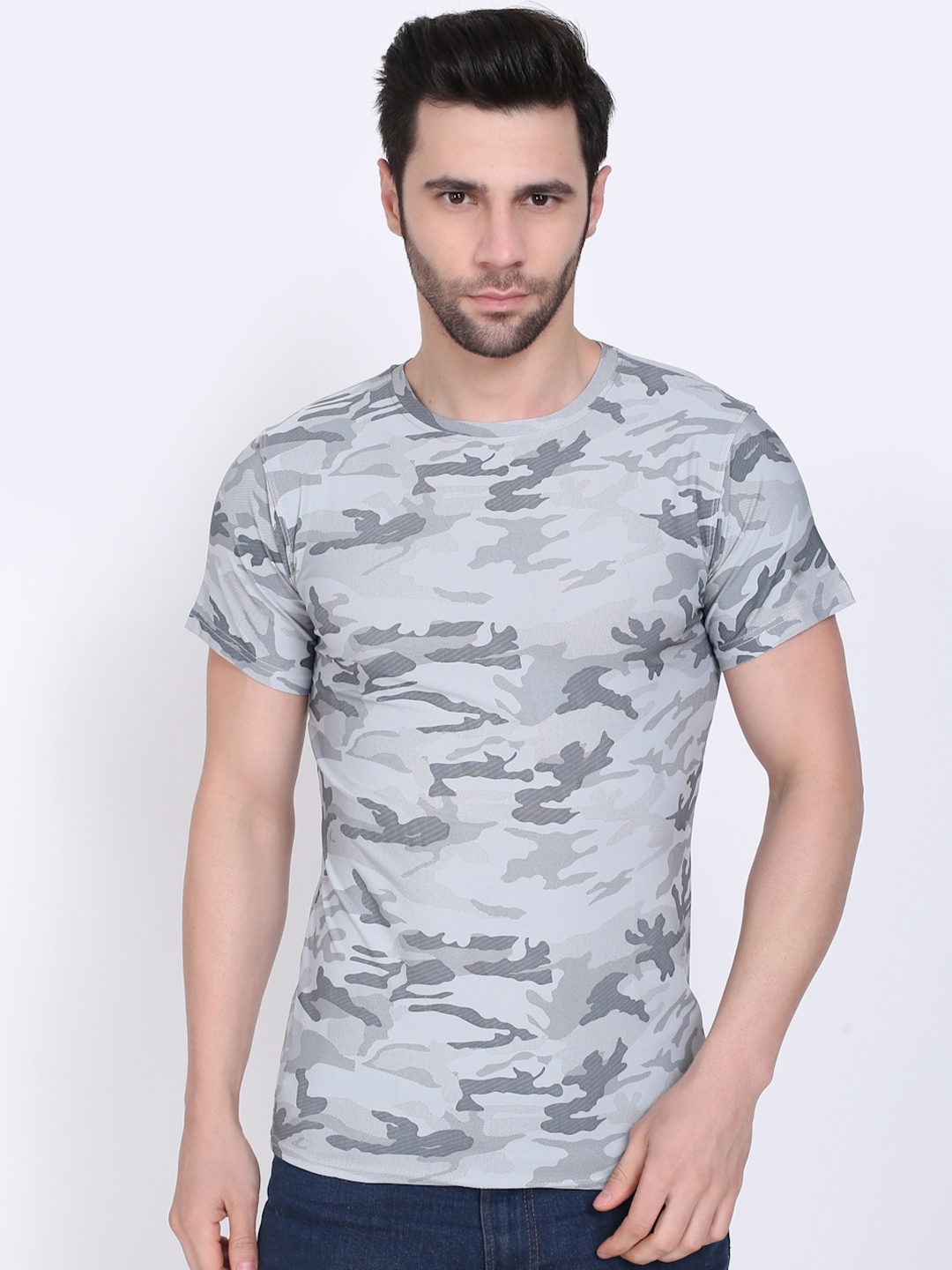 

Camey Men Grey Camouflage Dyed T-shirt